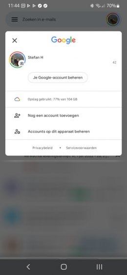 Gmail app opslagruimte Google