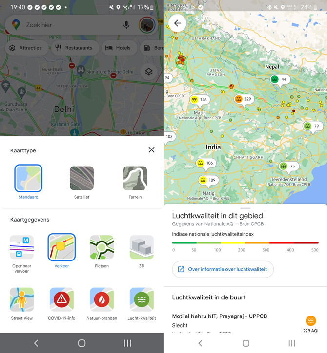 Google Maps luchtkwaliteit