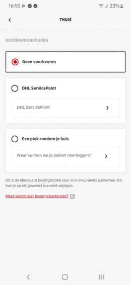 Mijn DHL app bezorgvoorkeuren