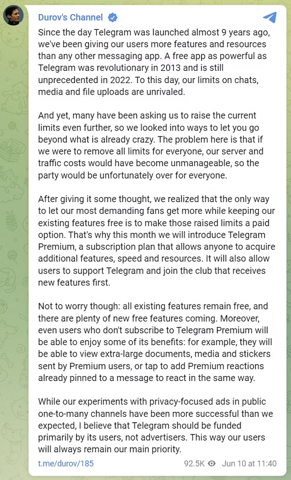 Telegram Premium Durov