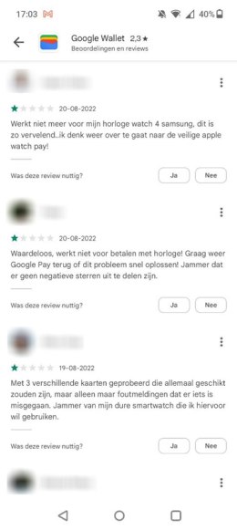 Google Wallet problemen smartwatch