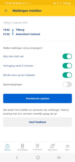 NS app Meldingen aanzetten