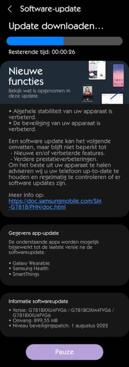 Samsung Galaxy S20 FE augustus-update