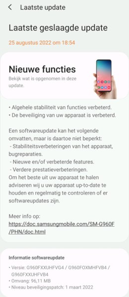 Samsung Galaxy S9 augustus update