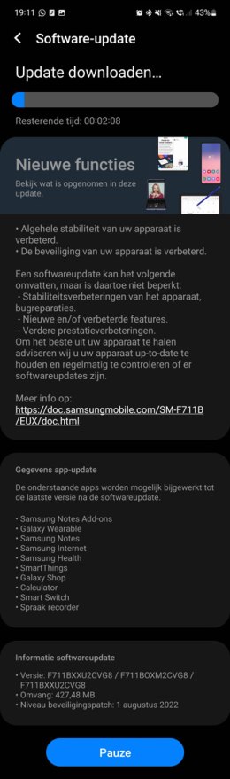 Samsung Galaxy Z Flip 3 augustus update