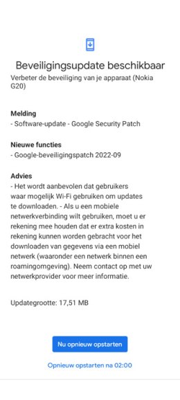 nokia g20 beveiligingsupdate september 2022