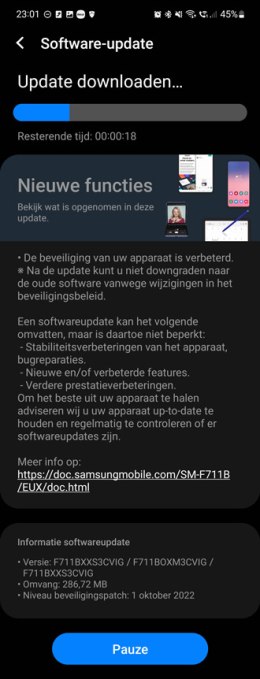 Samsung Galaxy Z Flip 3 oktober update