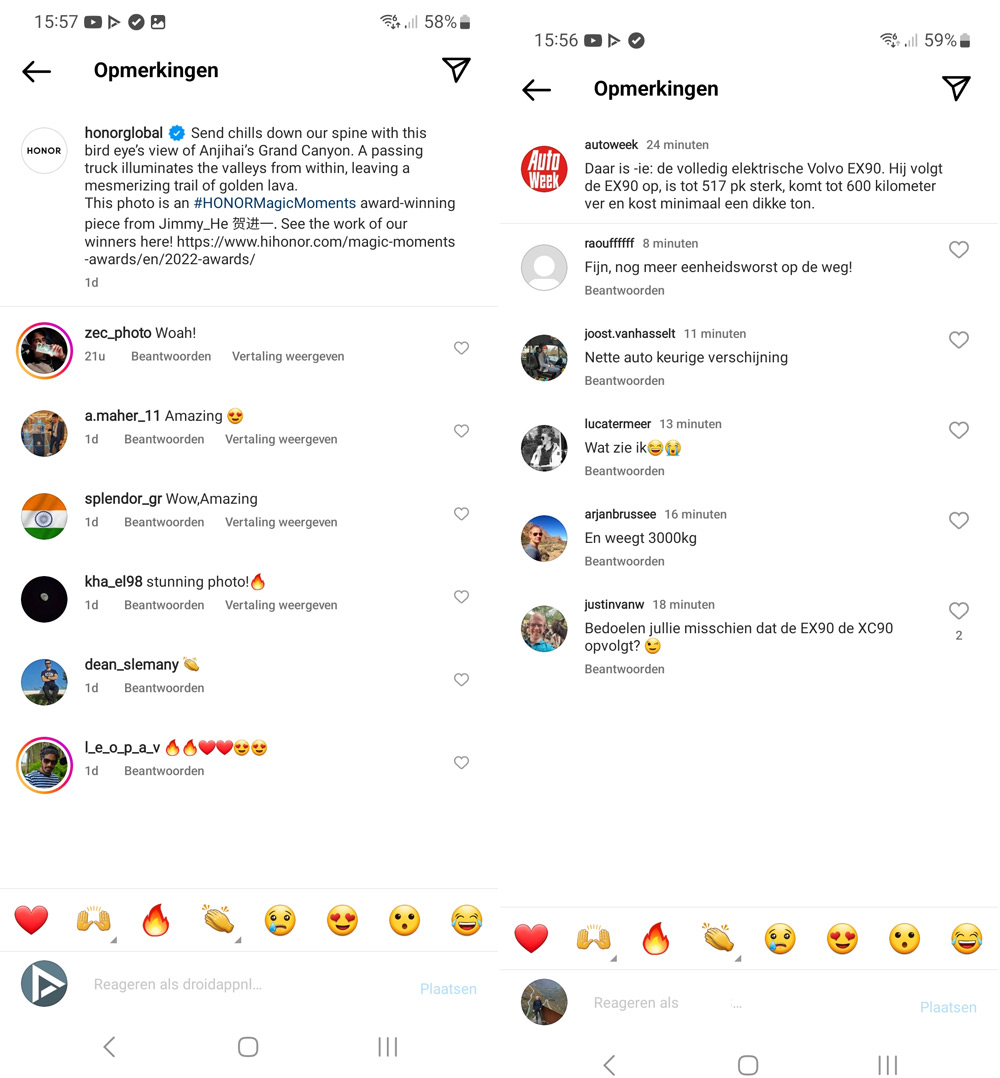 Instagram reacties