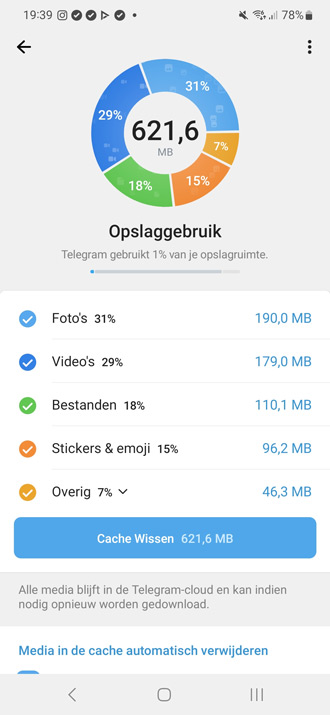 Telegram 9.3 storage space