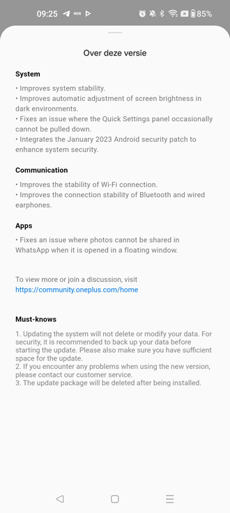 OnePlus 11 A.07 update