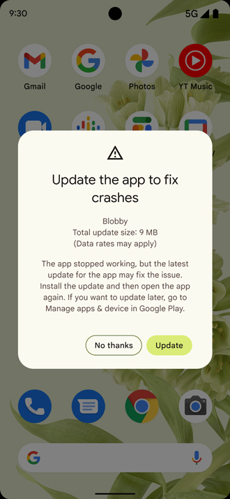 Android automatische update melding
