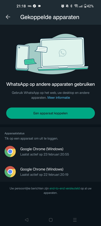 WhatsApp gekoppelde apparaten