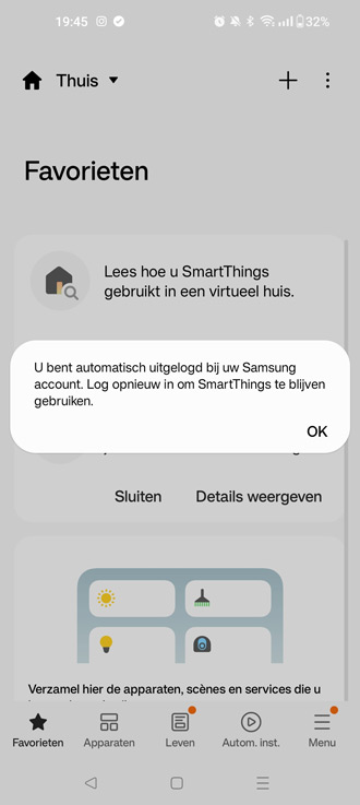Samsung Smartthings uitgelogd