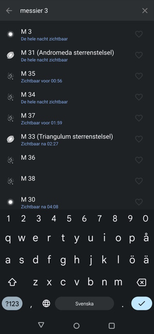 Stellarium zoeken naar objecten app