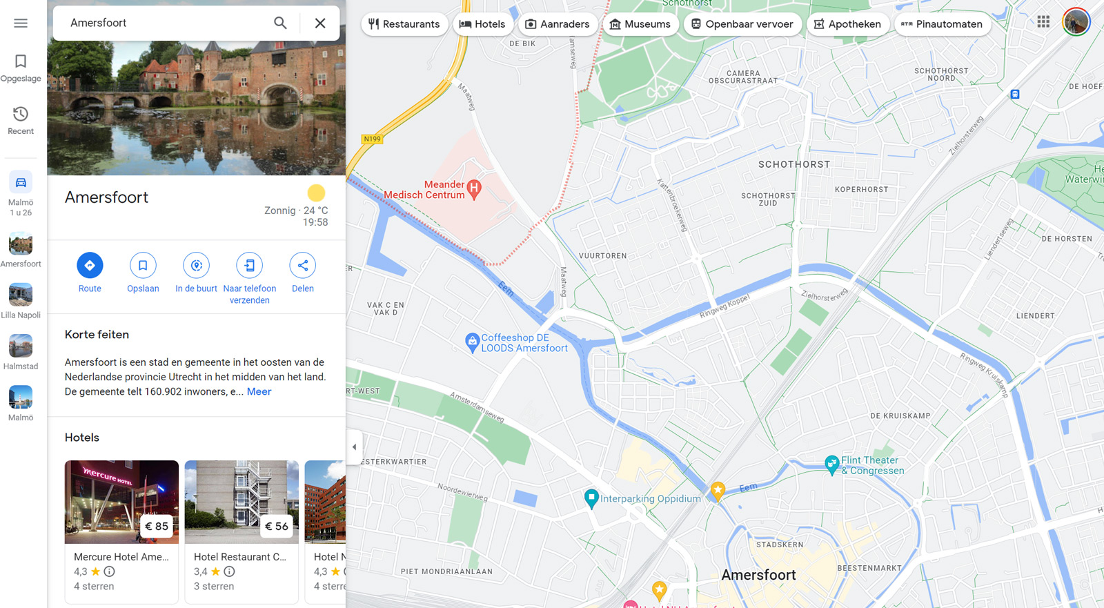 Google Maps web zijbalk
