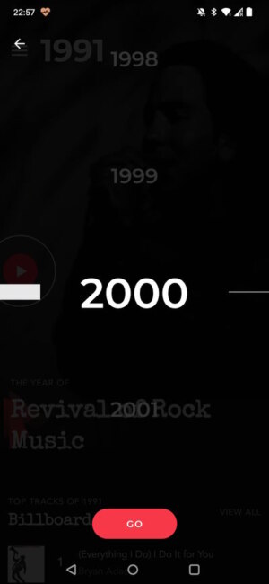 Rewind music time travel selecteer een jaartal