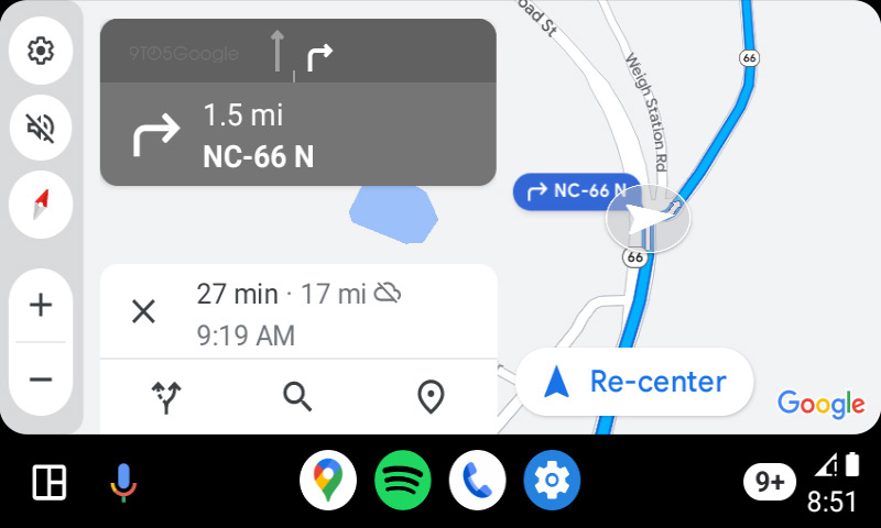 Android Auto - google maps zijbalk