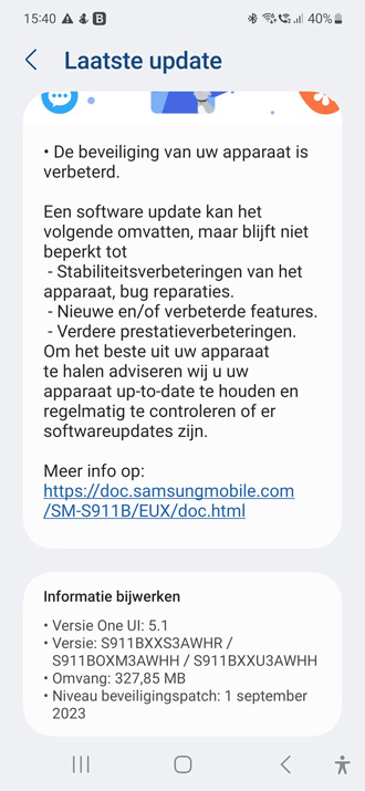 Samsung Galaxy S23 september update
