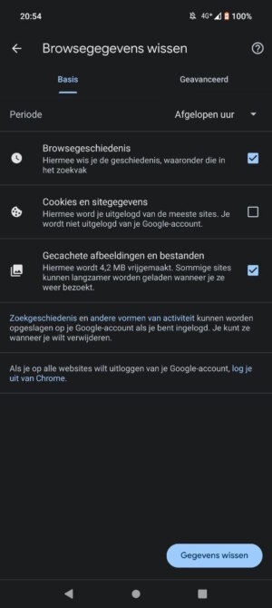 Browsegeschiedenis wissen Android Chrome