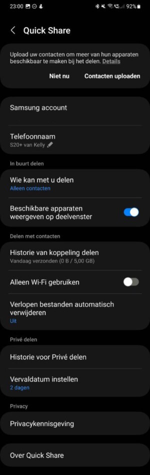 Samsung Quick Share instellingen