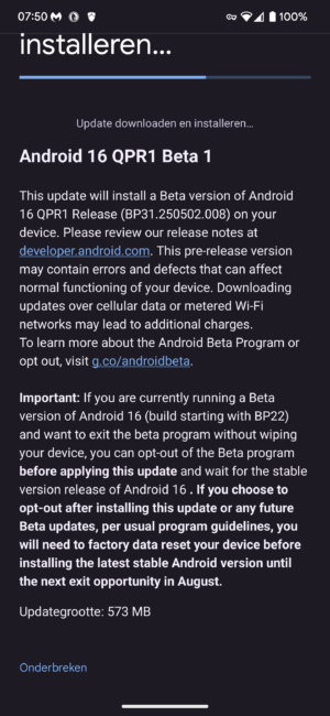 Android 16 QPR1 Beta 1
