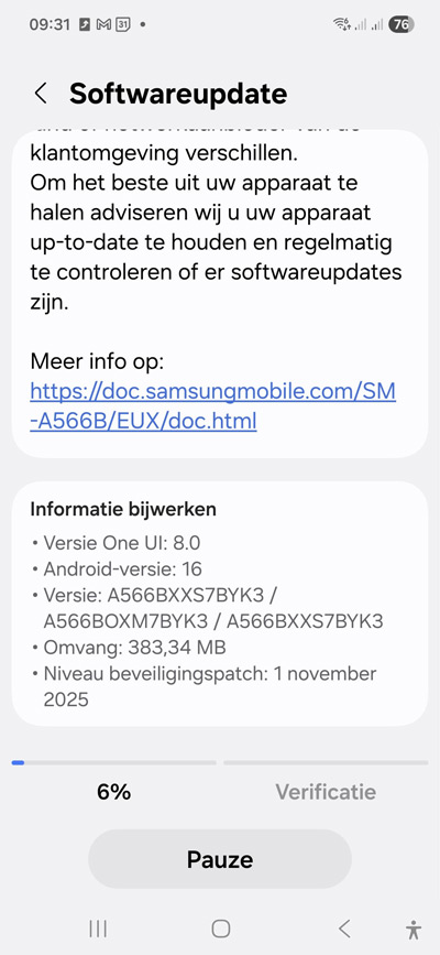 Samsung Galaxy A56 november update