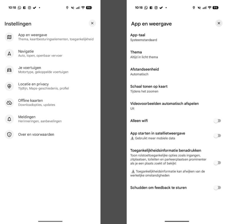 Google Maps voor Android geeft instellingen-scherm make-over