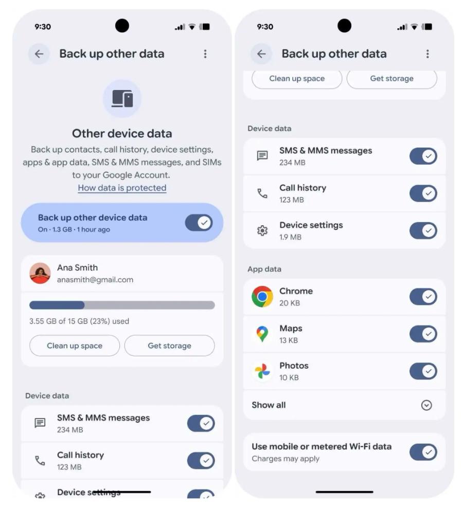 Back-up data Google Android