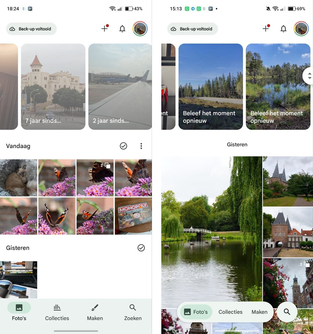 Google Foto's zwevende balk
