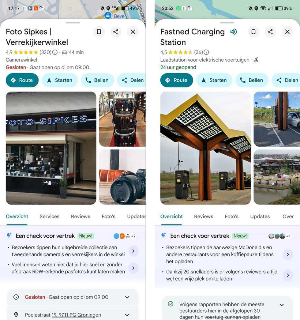 Google Maps check voor vertrek