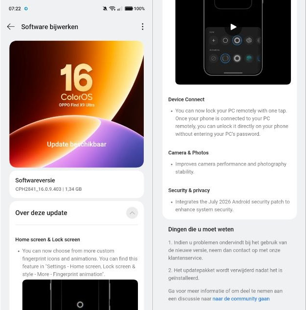 Oppo Find X9 Ultra juli-update