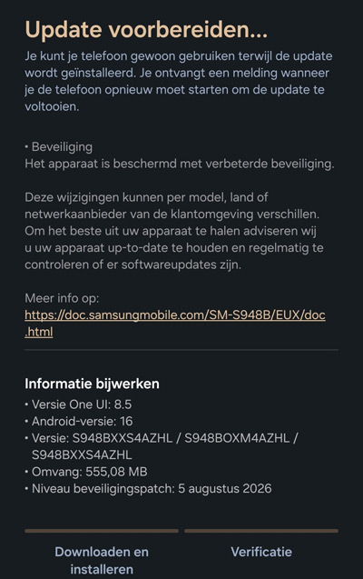 Samsung Galaxy S26 augustus update