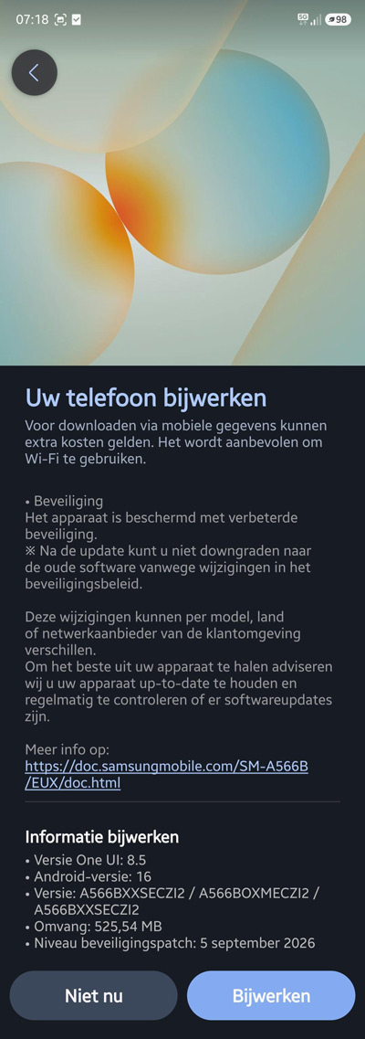 Samsung Galaxy A56 september-update