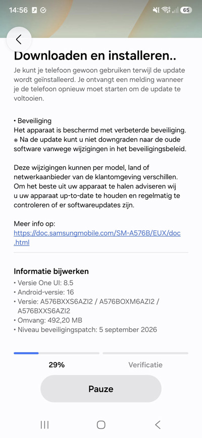 Samsung Galaxy A57 september-update