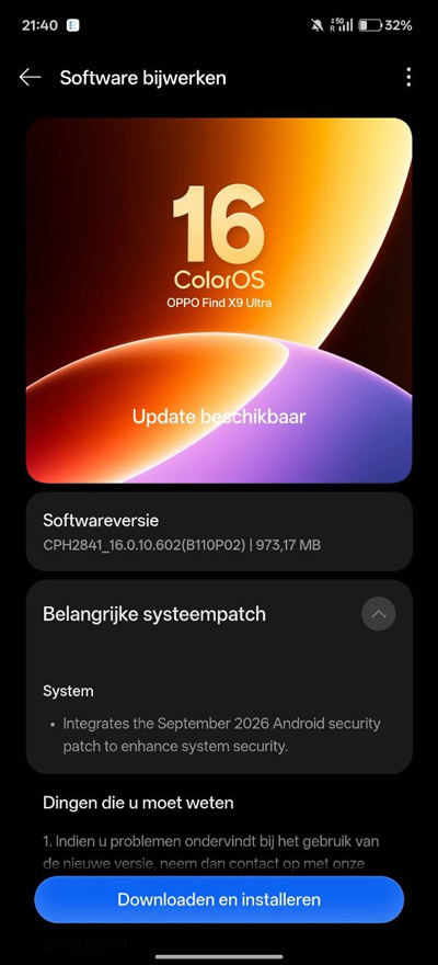 Oppo find x9 ultra september update